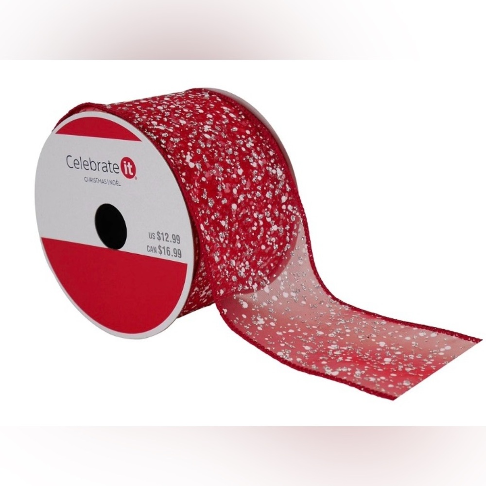 Celebrate It Red with silver Dot Wired Taffeta Ribbon 2.5” x 20 ft.